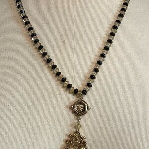 Black and Clear Beaded Pendant Necklace for Women